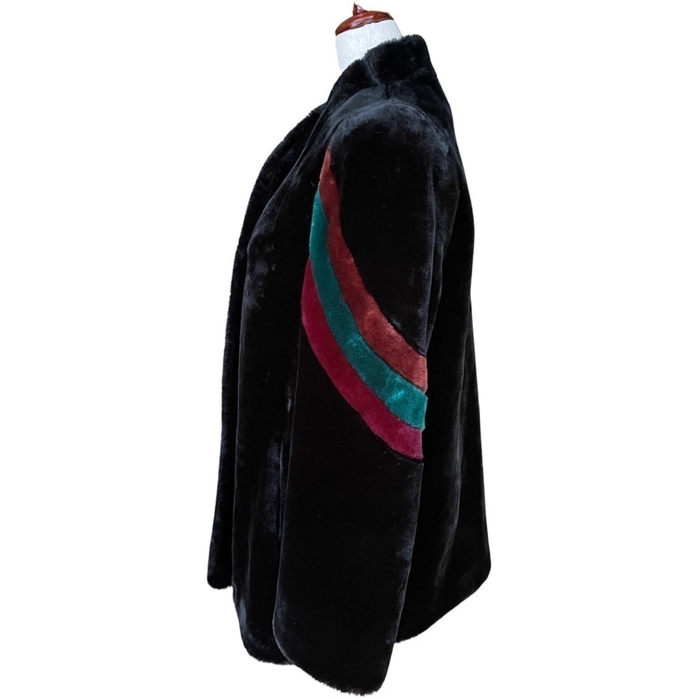 RARE Vintage 80's Carol Horn Captivity Black Faux Fur Coat Size Medium / Large - Picture 2 of 7